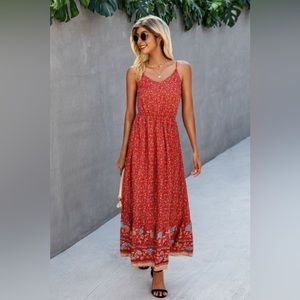 Vacation Vintage Floral Print Maxi Summer Dress Size Large